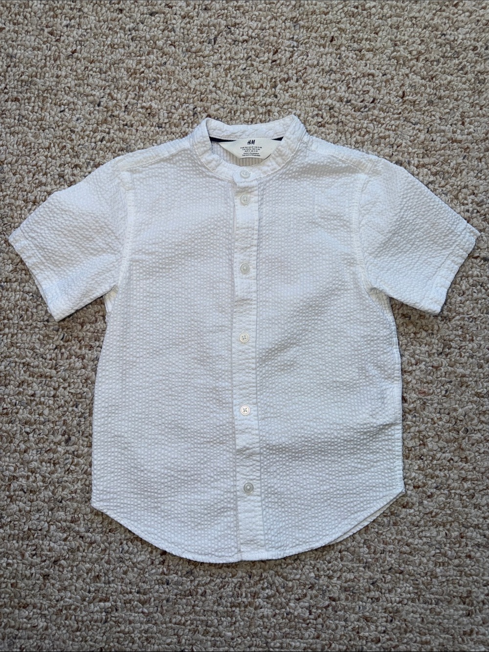 H&M White Short-Sleeve Textured  100% cotton Button-Down Shirt
